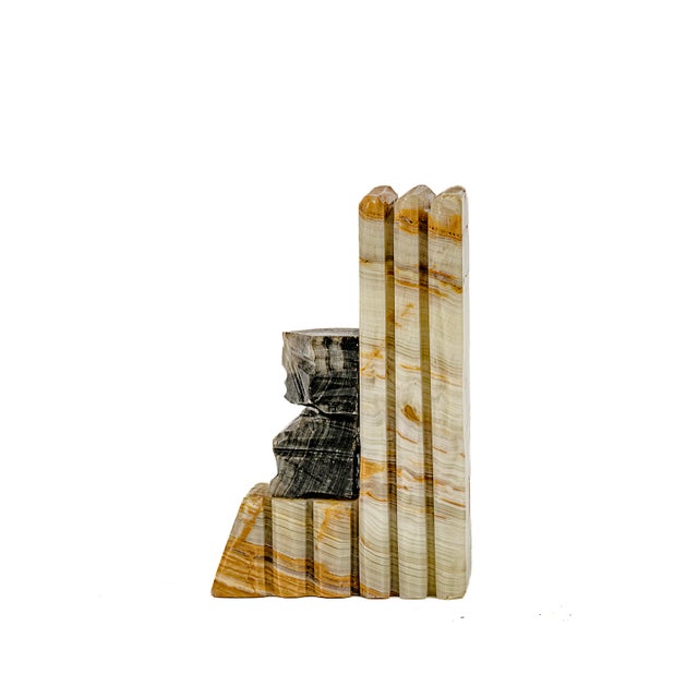 Gemstone Vintage Mid-Century Modern Hand Carved Mexican Onyx and Marble Aztec or Mayan Bookends For Sale - Image 7 of 10