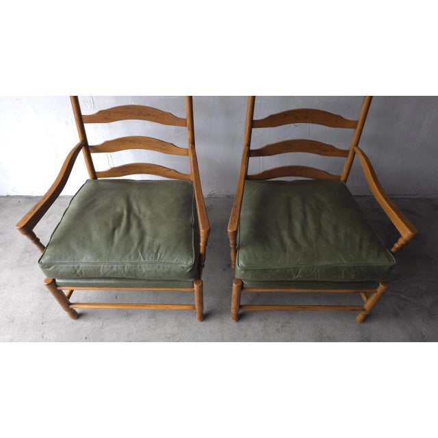 Olive Pair of Italian Ladder Back Lounge Chairs With Ottoman For Sale - Image 8 of 11