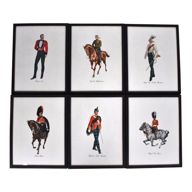 Set of 6 Famous Dewar's White Label Regimental Prints C1943 Framed Prints For Sale