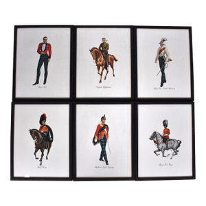 Set of 6 Famous Dewar's White Label Regimental Prints C1943 Framed Prints