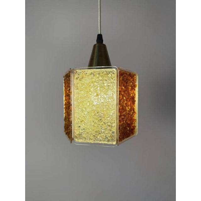 Hexagon Pendant Lamp in Brown and White Acrylic Glass with Granite Look by Roland Konst For Sale - Image 11 of 11