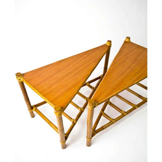 Vintage 1970s Rattan Triangle Tables - a Pair For Sale - Image 4 of 7