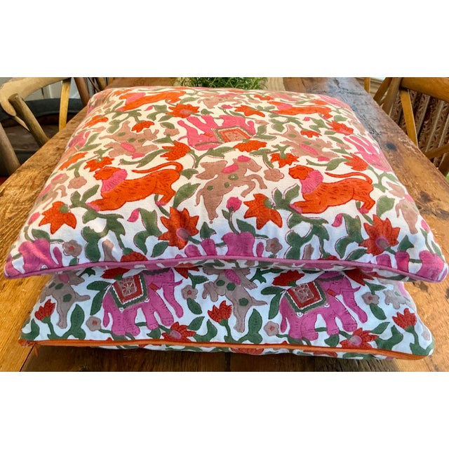 Pair of Roller Rabbit Pillows in Pink and Orange Elephants and Lions For Sale - Image 11 of 12