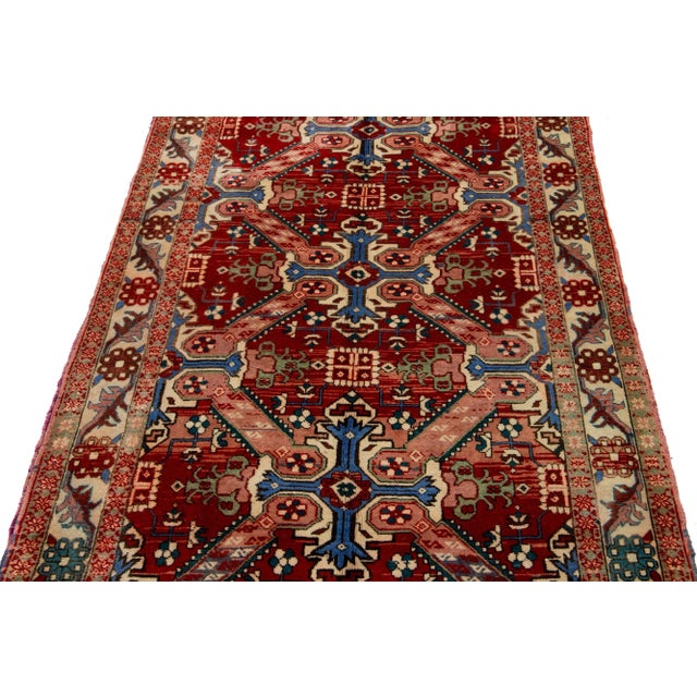 1960s Vintage Heriz Hand-Knotted Wool Rug in Red With Geometric Design For Sale - Image 5 of 10