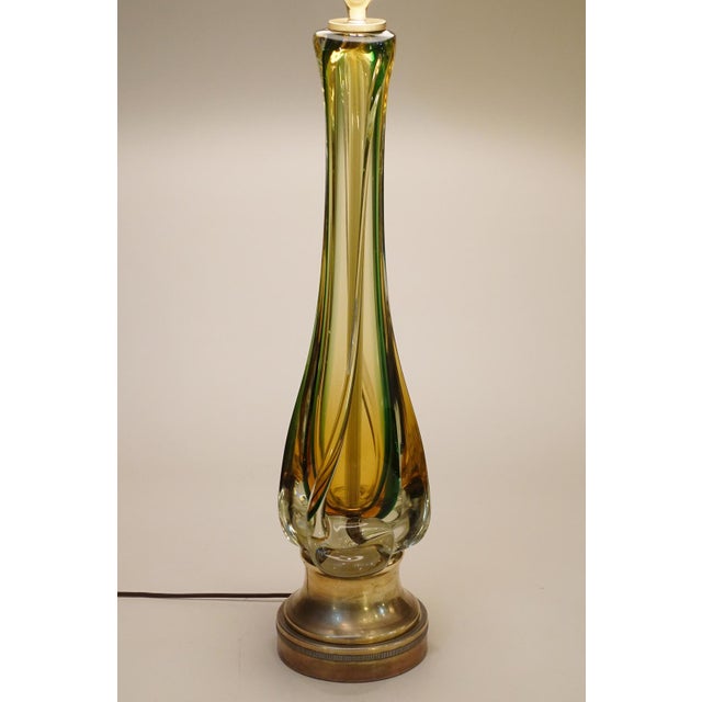 Murano 1970s XXL Murano Sommerso Thick Swirl Art Glass Brass Table Lamp Barovier Toso Italy For Sale - Image 4 of 13