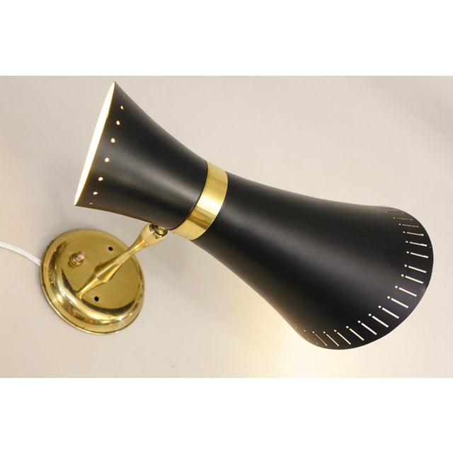 Stilnovo 1950s Rare Stilnovo Diablo Atomic Modern Space Age Brass Architectural Twin Wall Lamp Italy via Gill Glass & Fixture For Sale - Image 4 of 8