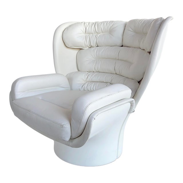 Joe Colombo Elda Swivel Chair, Fratelli Longhi, White Leather, Fiberglass Shell- 4 Available For Sale