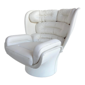 Joe Colombo Elda Swivel Chair, Fratelli Longhi, White Leather, Fiberglass Shell- 4 Available