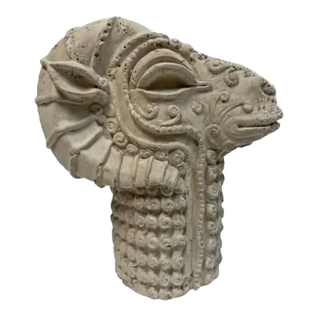 Mid 20th Century Cast Stone Ram's Head For Sale
