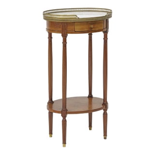 French Louis XVI Style Marble Top Mahogany Side Table With Brass Gallery, C. 1920s For Sale