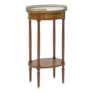 French Louis XVI Style Marble Top Mahogany Side Table With Brass Gallery, C. 1920s