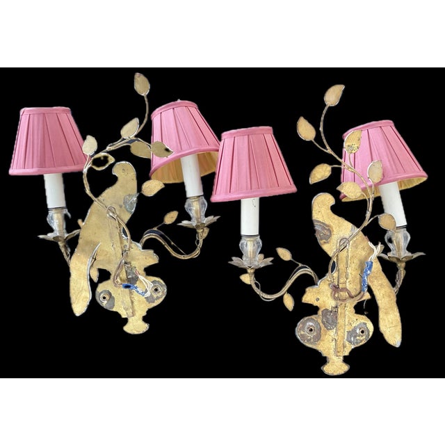 Mid 20th Century French Baguès Style Two-Light "Bird and Foliage" Sconces, a Pair For Sale - Image 10 of 11