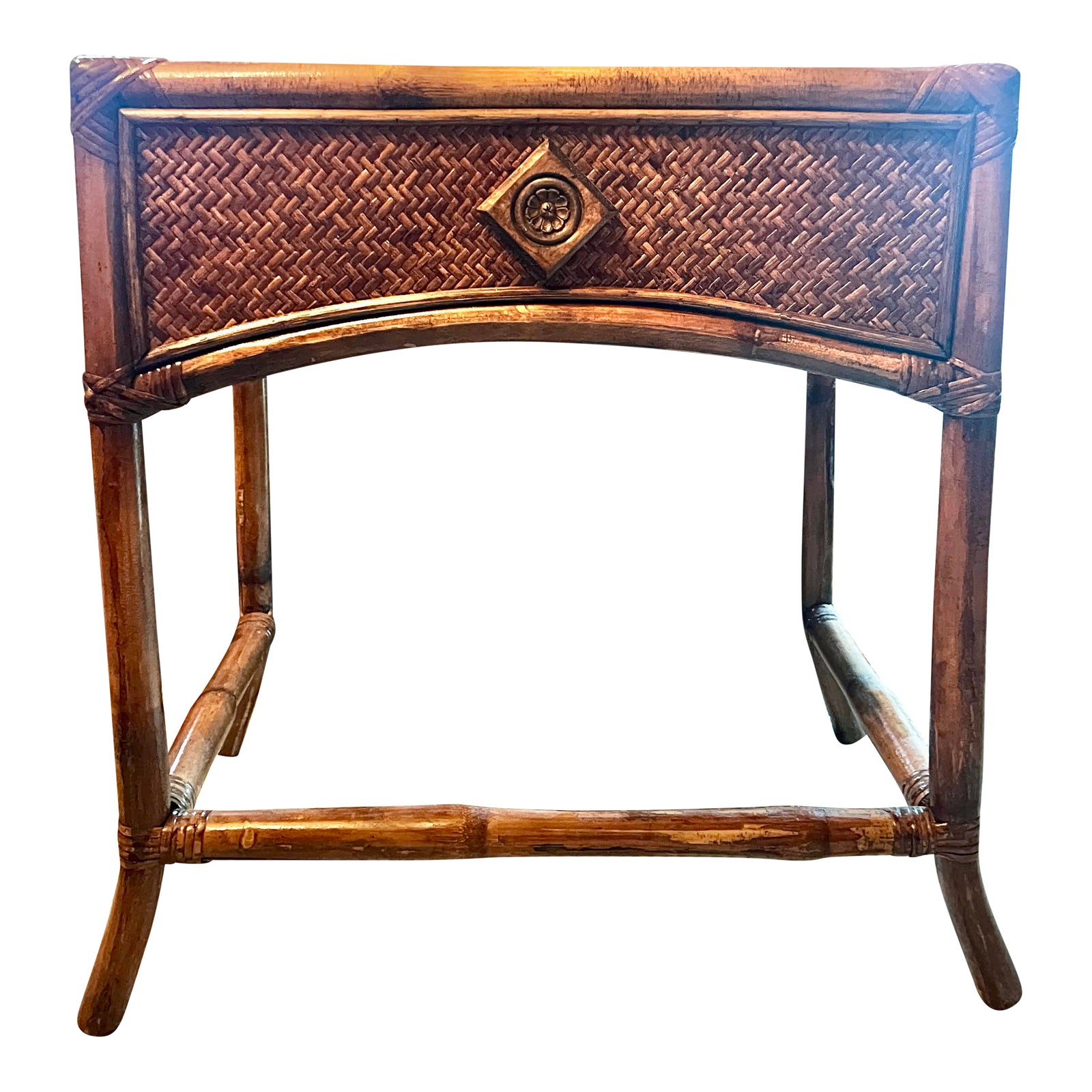 Mid 20th Century Vintage Rattan Bamboo Wicker Flared Leg Accent Table ...