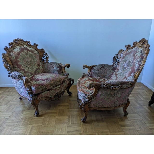 Pair of Vintage Italian Beautifully Carved Rococo Design Chairs For Sale - Image 10 of 12