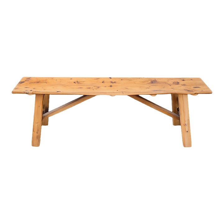Vintage Rustic Pine Bench With Trestle Base | Chairish