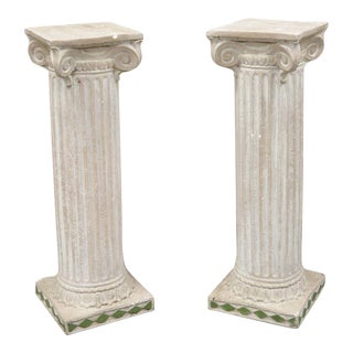 Vintage Classical Corinthian Column 32" Cast Plaster Pedestal Stands - a Pair For Sale