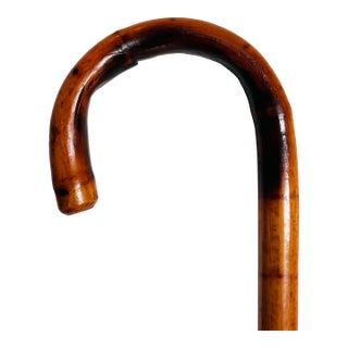 1930s Vintage Burnt Bamboo Cane/Walking Stick For Sale