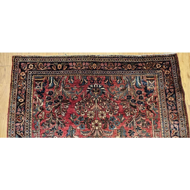 Antique Persian Sarouk Area Rug, Hand-Knotted Wool, Allover Floral Pattern, 3x5, Red & Navy For Sale - Image 9 of 16
