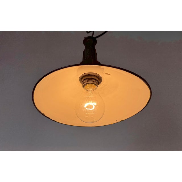 Industrial Petrol Enamel Military Pendant Lamp with Cast Aluminium Top, 1960s For Sale - Image 10 of 18