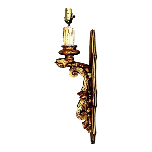 1940s Rococo Hollywood Regency Style Parcel Gilded Single Candle Wall Sconce For Sale
