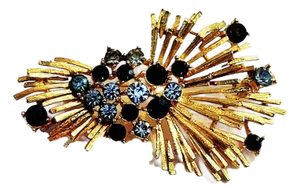 Lisner Starburst Spray Brooch With Blue Rhinestones - Signed