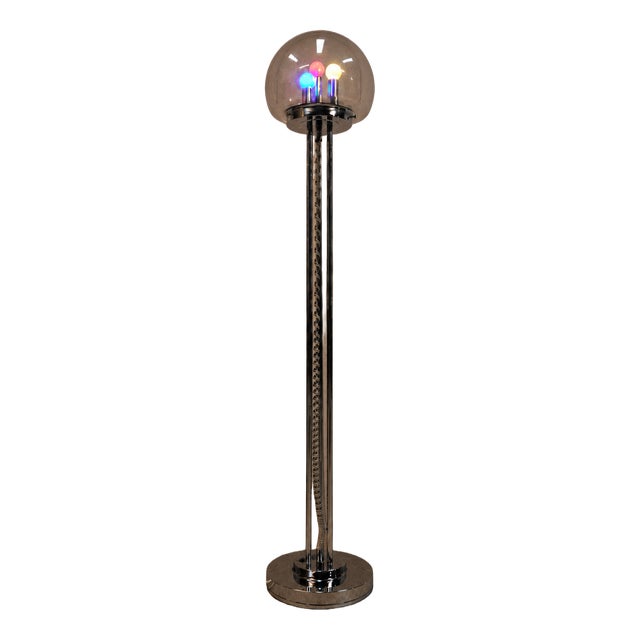Vintage Italian Space Age Floor Lamp in Chrome and Glass, 1970s For Sale