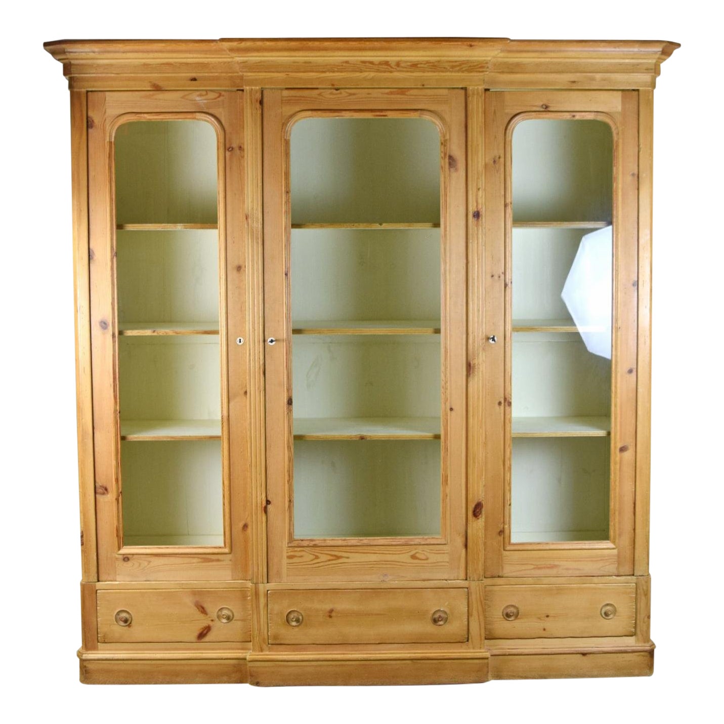 1980s Rustic Pine Breakfront Bookcase China Curio Cabinet Chairish