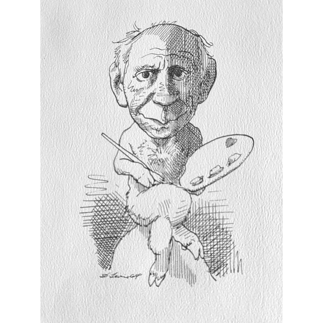 Contemporary David Levin Bookplate Drawing: Pablo Picasso (c.1965, 8x10, Matted/Framed 14"x11") For Sale - Image 3 of 5