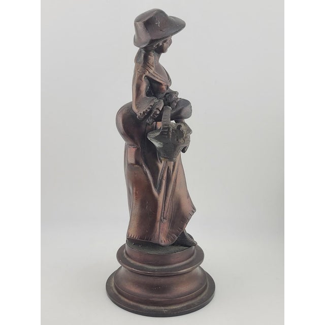 Antique French Bronze Peasant Girl Figurine c.1900 Art Nouveau 8” Statue For Sale - Image 4 of 15