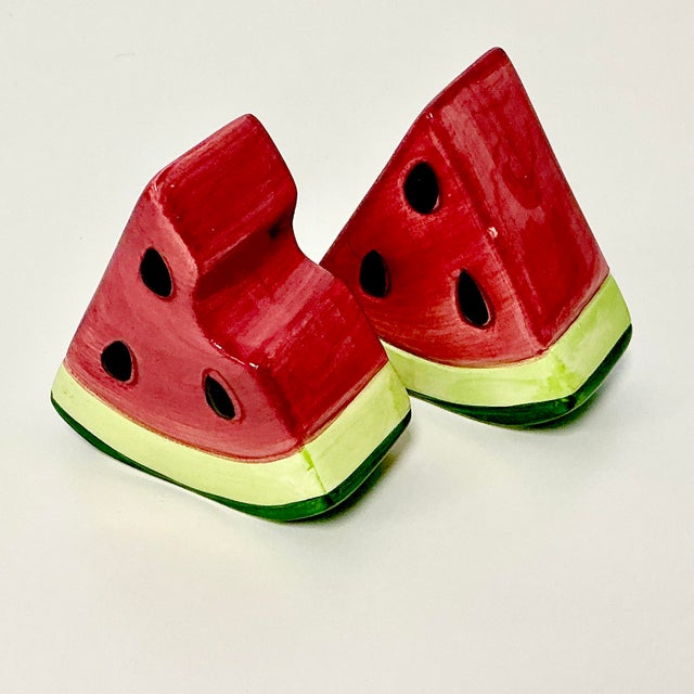 Ceramic 1980s Vintage Americana Boho Chic Watermelon Salt & Pepper Shakers - A Pair. For Sale - Image 7 of 8