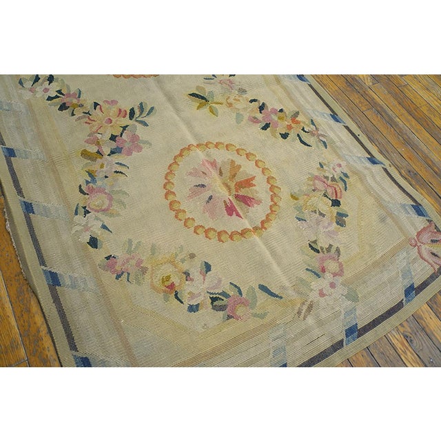 Early 20th Century 1920s Ivory Floral Antique European Aubusson Rug 3'6" X 5'10" Flatweave Wool Carpet For Sale - Image 5 of 6