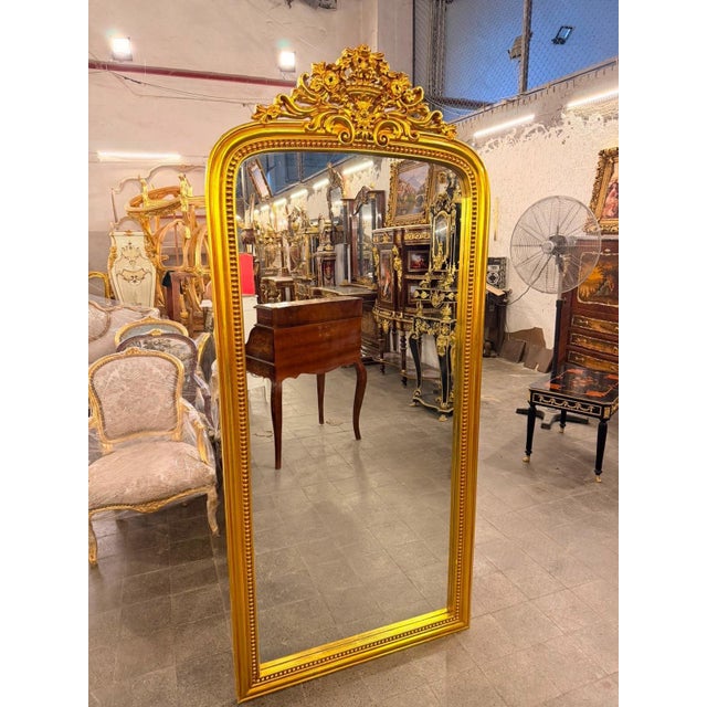 1960s Vintage French Louis XV Arched Rectangle Rococo Floor Mirror For Sale - Image 5 of 7