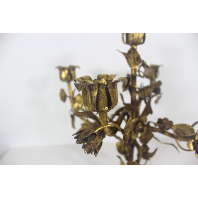 Vintage Gilded Gilt Gold Metal Candelabra Baroque Italian or Hollywood Regency For Sale - Image 4 of 18