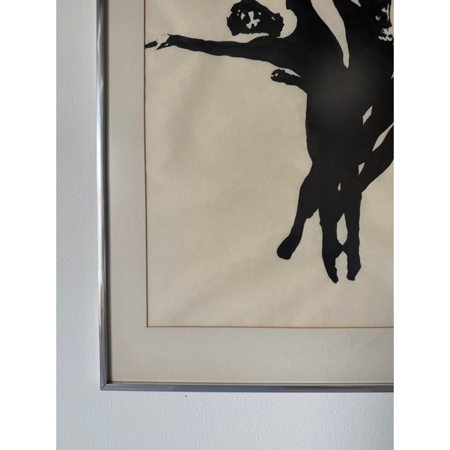 Black Vintage Three Ballet Dancers Figural Painting on Paper, Framed Under Glass For Sale - Image 8 of 12