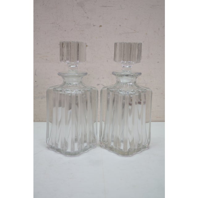 Glass 2 Fostoria Sunray Blown Glass Scotch Rye Liquor Decanter Bottles 9" For Sale - Image 7 of 18
