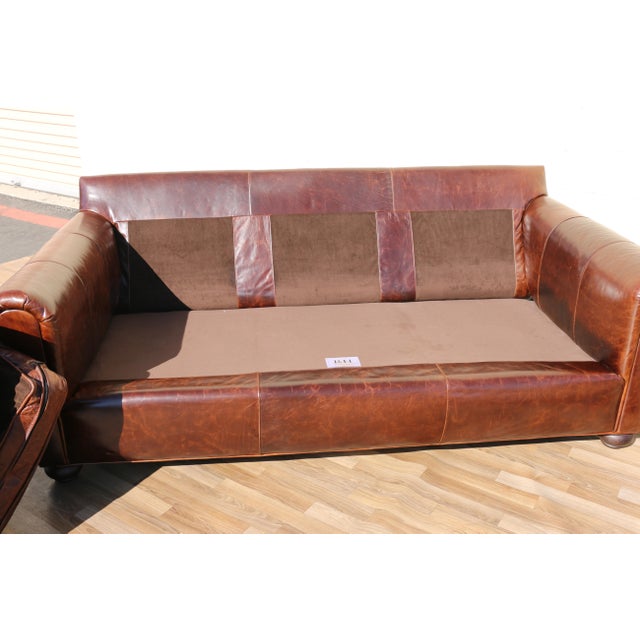 Vintage Restoration Hardware Distressed Brown Leather Three-Seat Sofa | Rh Club Sofa For Sale - Image 17 of 18