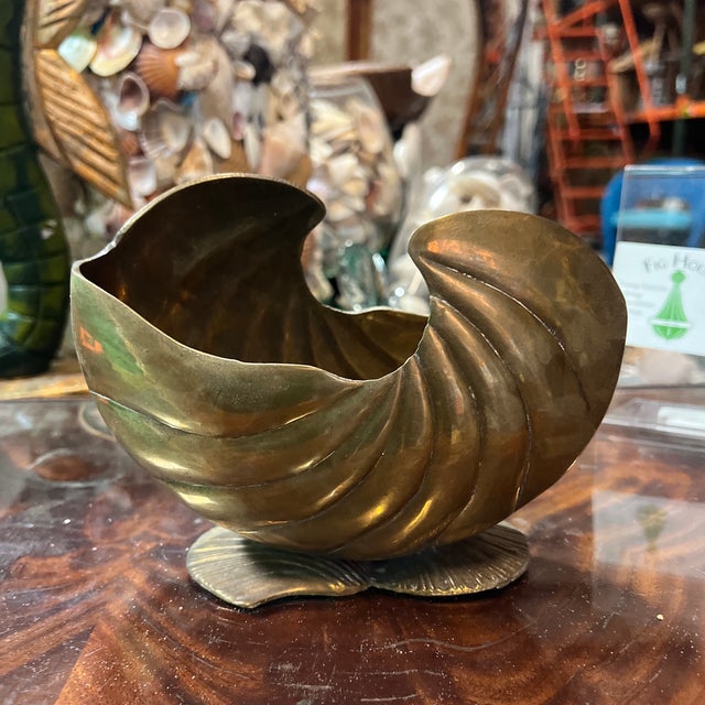 1970s Art Deco Nautilus Brass Shell Planter For Sale - Image 4 of 8