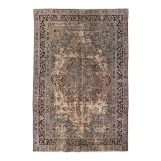 1960s Vintage Persian Distressed Handmade Medallion Peach Wool Rug For Sale