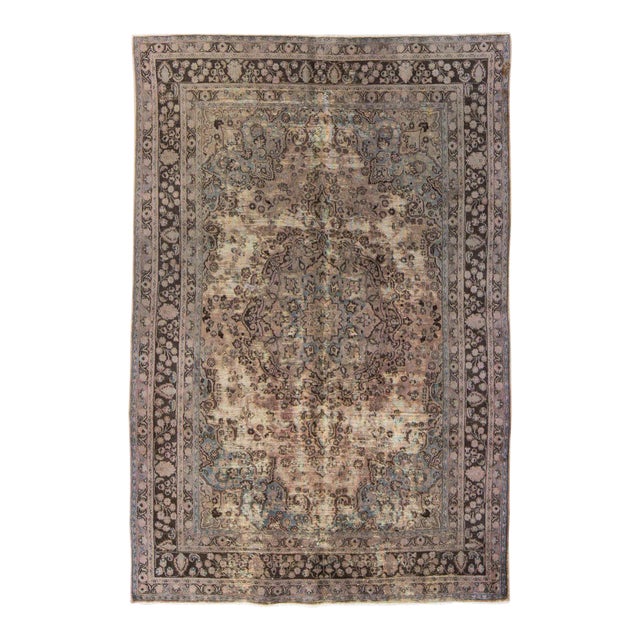 1960s Vintage Persian Distressed Handmade Medallion Peach Wool Rug For Sale