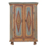 Rustic Farmhouse Folk Art Painted Bridal Cabinet, 1827 For Sale