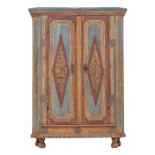 Rustic Farmhouse Folk Art Painted Bridal Cabinet, 1827 For Sale