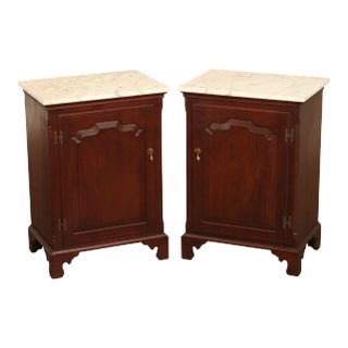 Vintage Mahogany Marble Top Cabinet Nightstands - A Pair For Sale