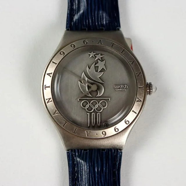 Swatch Irony Victory Ceremony Series for the Centenary of the Olympics. Model Silver YGZ 103 in 925 silver and leather...
