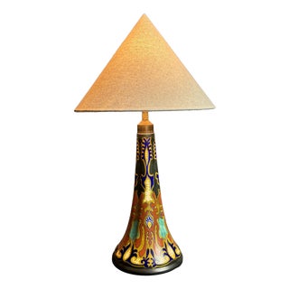 Art Nouveau Dutch Ceramic Plazuid Gouda Pottery Table Lamp, 1920s For Sale