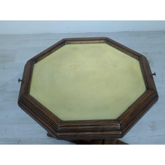 Brown Vintage Octagonal Table with Drawers and Brass Top, 1920s For Sale - Image 8 of 18
