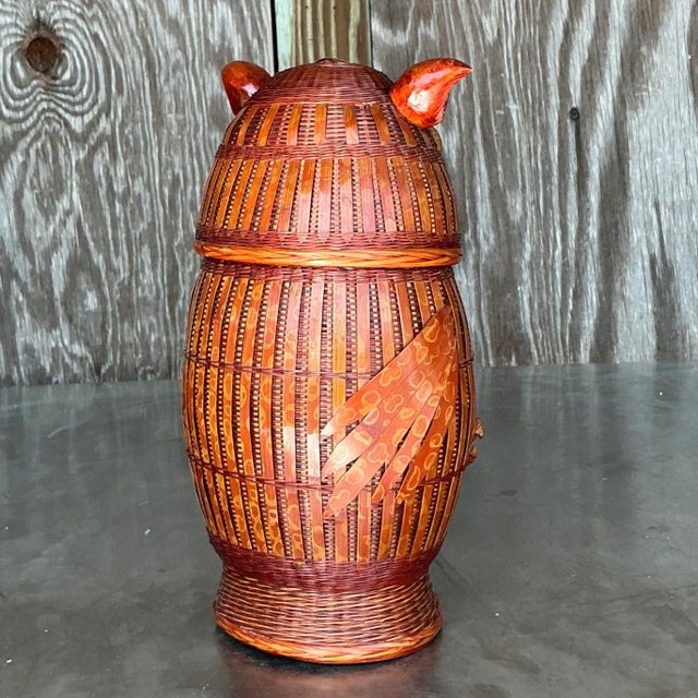 Vintage Boho Shanghai Weave Rattan Owl For Sale In West Palm - Image 6 of 7