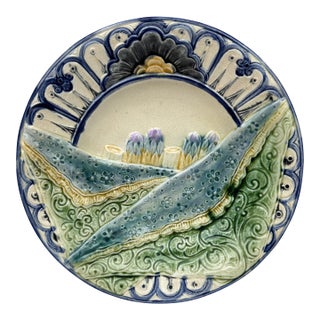 Rare Belgium Majolica Asparagus Plate Wasmuel, Circa 1880 For Sale