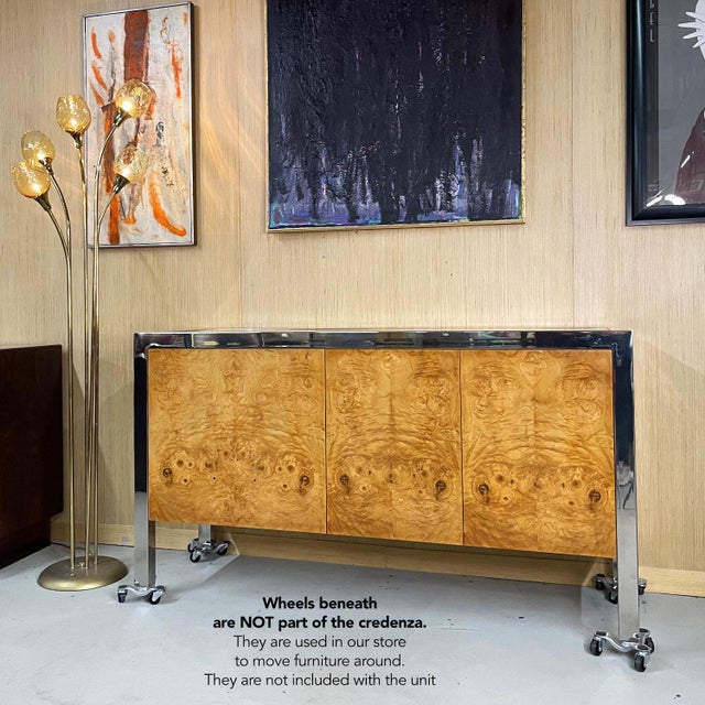 Restored 1970s Pace Collection Burl Wood and Chrome Credenza For Sale - Image 12 of 18