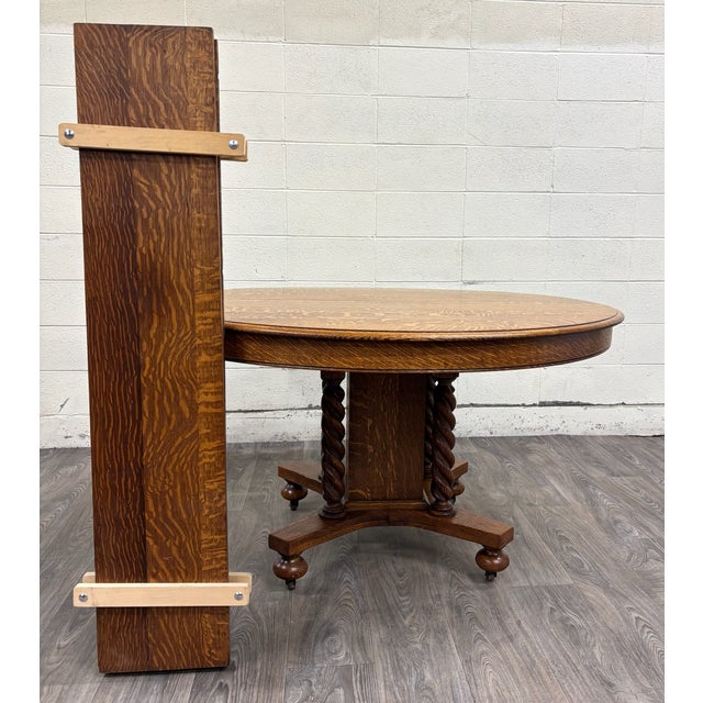 Jacobean Antique Jacobean Revival Quarter Sawn Oak Tiger Oak Barley Twist Dining Table For Sale - Image 3 of 11