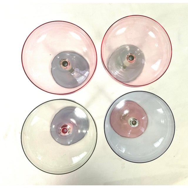 1990s Estelle--Hand Blown,handcrafted,colored Champagne Coupes - Set a Four For Sale - Image 4 of 5